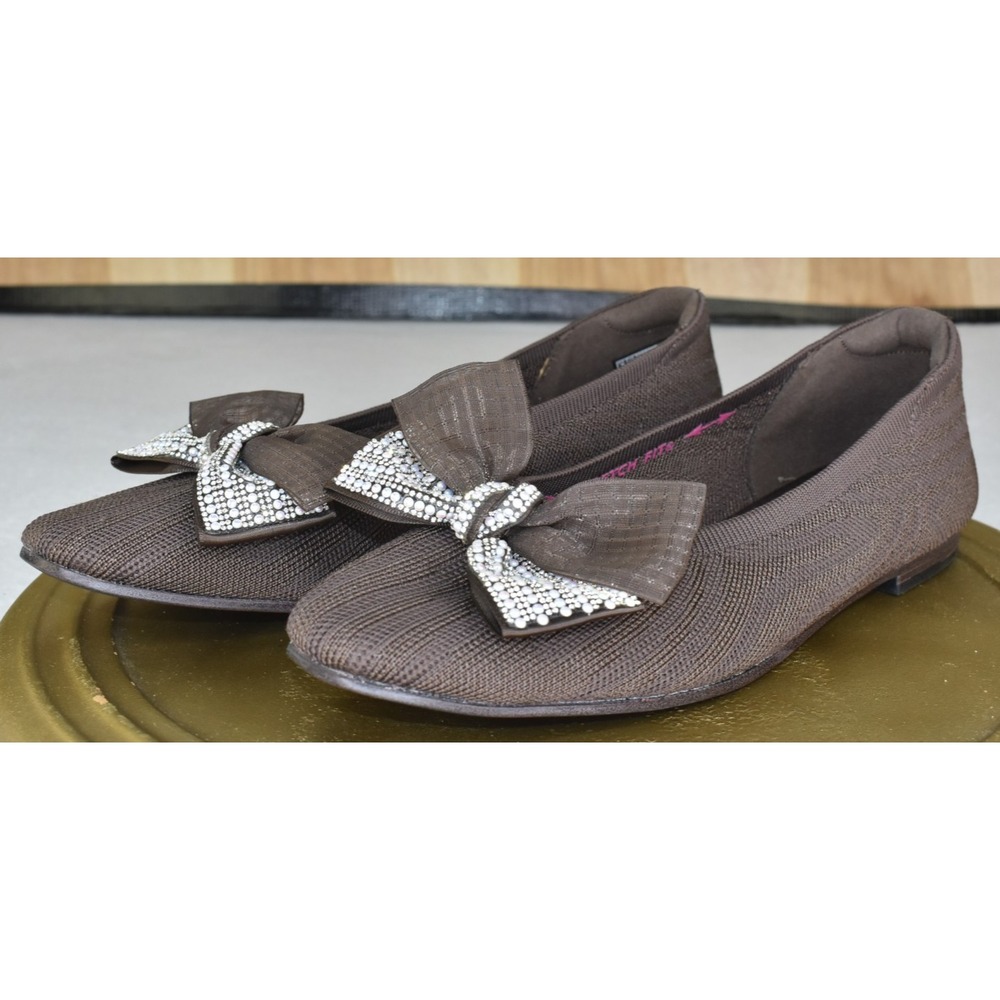 Skechers Cleo Snip Women Shoes Size 8 Chocolate Vegan Textured Knit Bow Flats